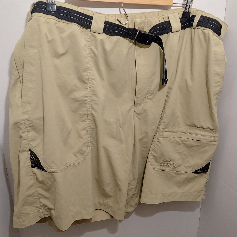 LL Bean Mens Swift River Swim Shorts Tan Beige Brown belted size 2XL XXL 506420